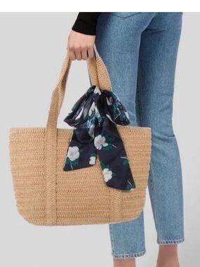 Draper James everyday Straw Tote Bag with Floral Scarf NEW